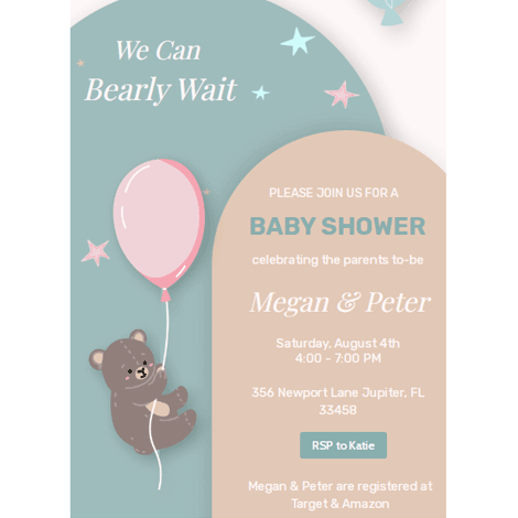 We Can Bearly Wait Baby Shower Invite